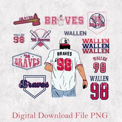 98 braves wallen baseball 2 sides png, wallen 98 braves png, country western music singer png, country music merch png