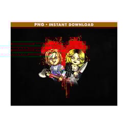 chucky tiffany png, chucky png, horror valentine's day png, horror couple png, instant download