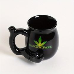 1pc 400ml/14.08oz wake & bake coffee cup with handle mug pipe, ceramic pipe, smoking pipe, tobacco pipe, hand-crafted
