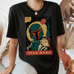 star wars boba fett vintage trading card 77 graphic tshirt, star wars fan gift, disneyland trip vacation gift, magic kin