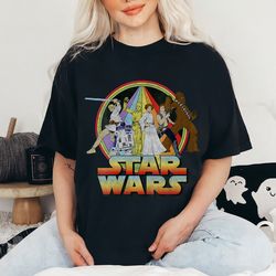 star wars rainbow group shot vintage graphic tshirt, disneyland family trip vacation tee, galaxys edge unisex adult shir