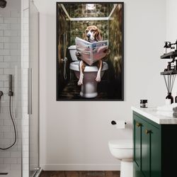 Beagle Dog On The Toilet Reading Newspaper, Funny Bathroom Art, Toilet Humor, Canvas Framed Unframed Ready To Hang.jpg