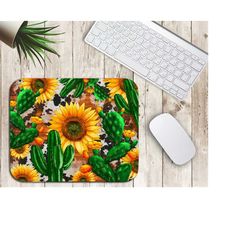 cowhide cactus sunflowers mouse pad png, sunflowers mouse pad png, cactus png, western mouse pad png, sublimation design