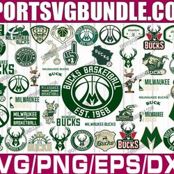bundle 46 files milwaukee bucks basketball team svg, milwaukee bucks svg, nba teams svg, nba svg, png, dxf, eps