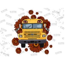 school bus  daisy png, western school bus design, school bus clipart, school bus sublimation design png, hand drawn school bus, png file