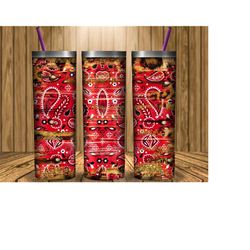 red bandana tumbler png, 20 oz skinny tumbler sublimation design, red bandana pattern sublimation tumbler template design