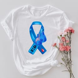 t1d diabetes tshirt png, diabetic mom gift, boxing gloves blue ribbon tee, diabetic ribbon women outfits, blood drop dia