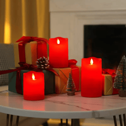 3pcs red waterproof flickering flameless candles lights, moving flame, indoor outdoor decoration light, battery operated