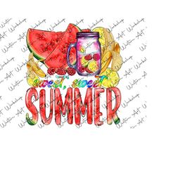 sweet sweet summer png, sweet sweet summer watermelon banana lemon raspberry cocktail sublimation design, watermelon, banana, lemon