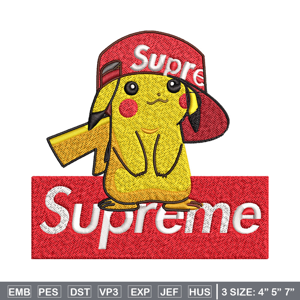 Supreme Pikachu Embroidery design, Pokemon Embroidery, anime design, Embroidery File, anime shirt, Digital download..jpg