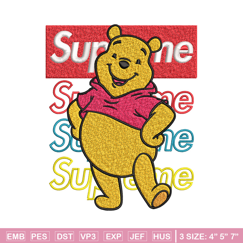 Supreme Winnie The Pooh Embroidery design, Winnie The Pooh Embroidery, cartoon design, Embroidery File, Instant download.jpg