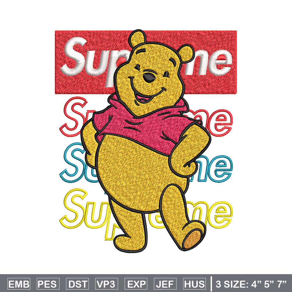Supreme Winnie The Pooh Embroidery design, Winnie The Pooh Embroidery, cartoon design, Embroidery File, Instant download.jpg