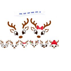 christmas reindeer faces svg png bundle, girl reindeer svg, boy reindeer svg, christmas in july 2023 svg, cute reindeer