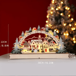 1pc wooden christmas led lights ornaments, christmas wooden village house scene led lighted diy ornament, christmas rust