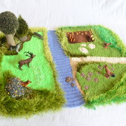 farm play mat,playmat baby room decor kids playscape play room wooden toys. Baby rug Sylvanian Families,Schleich animals