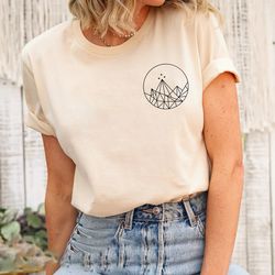 mountains t-shirt png, hand drawn mountain hiking tshirt png, graphic design tee, camping tee, outdoor graphic shirt png
