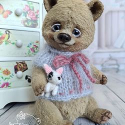 Teddy bear. Miniature bear. Collectible toy. Plush bear. Christmas gift.