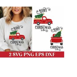 merry christmas red truck svg, christmas farmhouse truck svg, merry christmas 2023 svg, vintage christmas red truck svg,