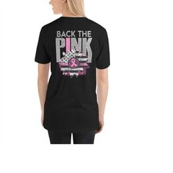back the pink ribbon sunflower flag breast cancer awareness t-shirt