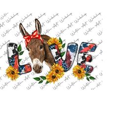 love donkey with sunflower png, donkey love png, donkey sublimation, bandana png, donkey png, farm animals png, farm png, farm donkey png
