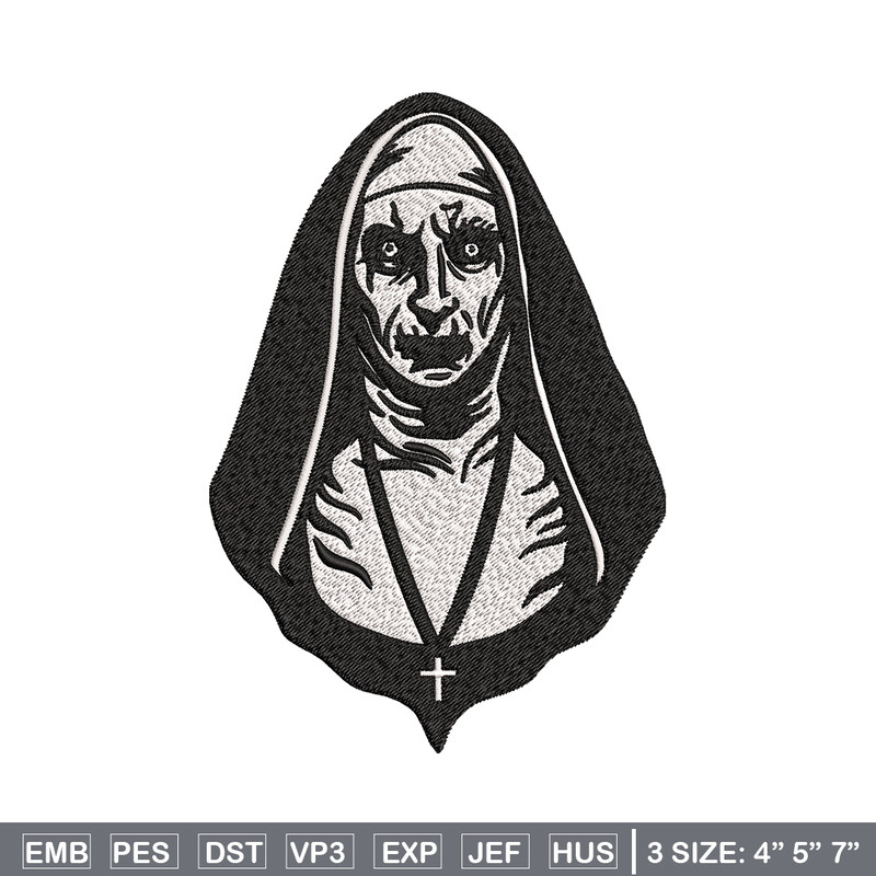 The Nun Embroidery design, The Nun logo Embroidery, Horror design, Embroidery File, logo shirt, Digital download..jpg