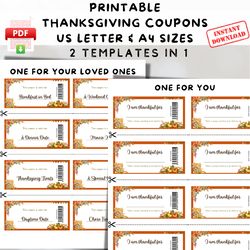 printable thanksgiving coupons, thanksgiving family gift vouchers, autumn coupons, thanksgiving activity kids gratitude