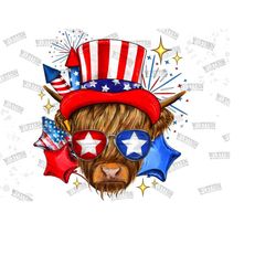 4th of july highland cow png, highland cow png, 4th of july png , america, flag, usa cow png, usa animal png ,sublimation designs download