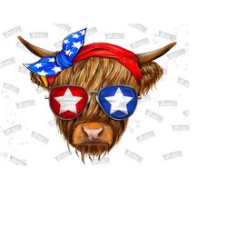 4th of july cow png, 4th of july highland cow png, 4th of july, png, patriotic cow, patriotic shirt, highland cow png, sublimation png file