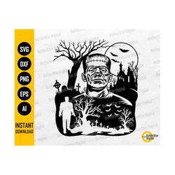 frankenstein scene svg | horror svg | monster t-shirt decal graphics | cricut cutting files silhouette clipart vector digital dxf png eps ai