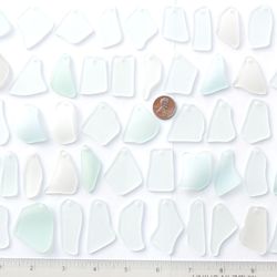50 RECYCLED HANDMADE top drilled sea glass for jewelry 30-50 mm in length, white light sea foam