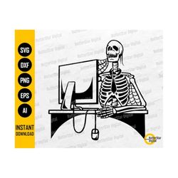 office skeleton svg | work hours working computer desk table 9 to 5 job | cut file printable clipart vector digital download dxf png eps ai