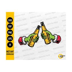 grinch beer bottle cheers svg | christmas party drinks | holiday drinking | cricut cut file printable clip art vector digital dxf png eps ai