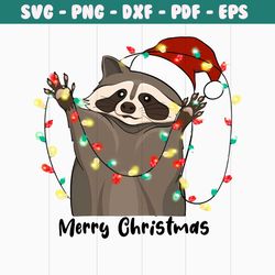 christmas raccoon funny animal light santa hat png file
