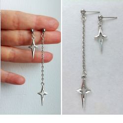 Asymmetrical star earrings Falling star earrings Y2k Pop Punk Gothic earrings Siilver spike earrings Grunge Gift idea
