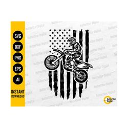 Motocross SVG | Distressed American Flag SVG | Dirt Bike SVG | Motorcycle T-Shirt Decal | Cutting File Clipart Vector Digital Dxf Png Eps Ai
