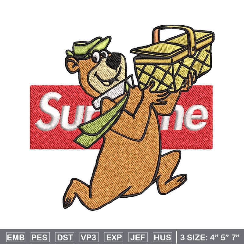 Yogi Bear Supreme Embroidery design, Yogi Bear Embroidery, cartoon design, logo shirt, Embroidery File, Instant download.jpg