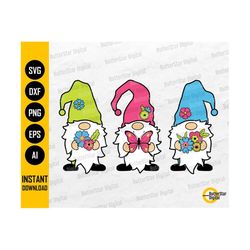 spring gnomes svg | easter svg | cute gnome with flowers butterfly | cricut silhouette cut | printable clipart vector digital dxf png eps ai