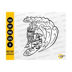 tiki man surfing svg | tiki svg | surf waves fun hawaiian sea ocean surfboard | cutting files cuttable clipart vector digital dxf png eps ai