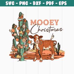retro vintage moony western christmas cow svg file