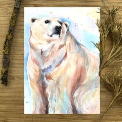 Polar Bear painting original watercolor animal art watercolor bears painting by Anne Gorywine