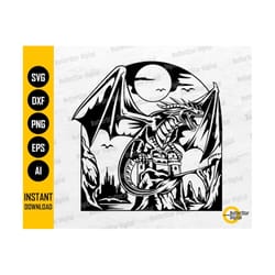 dragon on a castle svg | medieval svg | knight svg | chivalry svg | cricut cut files silhouette cameo clipart vector digital dxf png eps ai