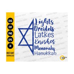 hanukkah svg | chanukah star of david | lights dreidels latkes kanishes menorahs | cricut silhouette | clipart vector digital dxf png eps ai