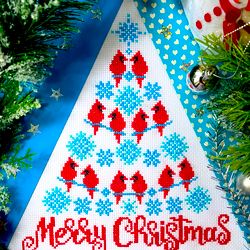 merry cardinals christmas tree cross stitch pattern pdf by crossstitchingforfun, instant download