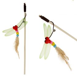 teaser rod "dragonfly", wooden stick 40 cm, mixed colors