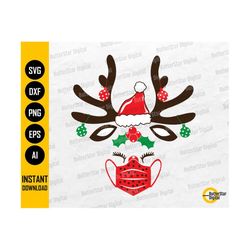 christmas reindeer masked svg | quarantine holiday | 2021 xmas | cricut silhouette printable clipart vector digital download png eps dxf ai