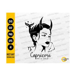 Capricorn Girl SVG | Star Sign Zodiac T-Shirt Decal Vinyl Wall Art | Cricut Silhouette Cameo Cuttable Clipart Vector Digital Dxf Png Eps Ai