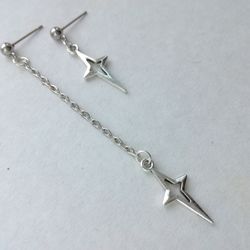 Gothic star earrings Asymmetrical silver star earrings Falling star earrings Spike earrings Punk Grunge Kpop Gift idea