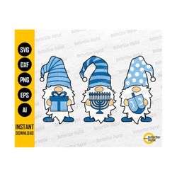 hanukkah gnomes svg | chanukah | cute gnome with menorah dreidel gift | cricut silhouette | printable clipart vector digital dxf png eps ai
