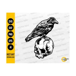crow on skull svg | death svg | gothic decal shirt graphics illustration | cricut silhouette printable clipart vector digital dxf png eps ai