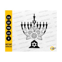 floral menorah svg | hanukkah svg | chanukah jewish holiday celebration | cricut silhouette printable clip art vector digital dxf png eps ai